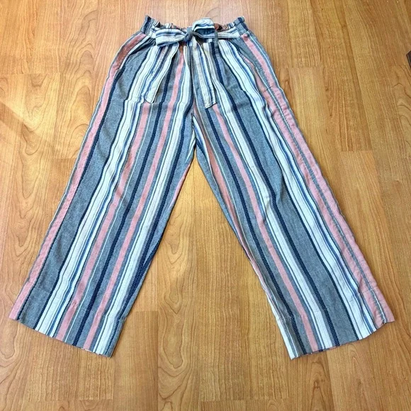 Knox Rose Women’s Striped Wide-Leg Capri Pants in Blue, Pink, White Size Small - Picture 2 of 9